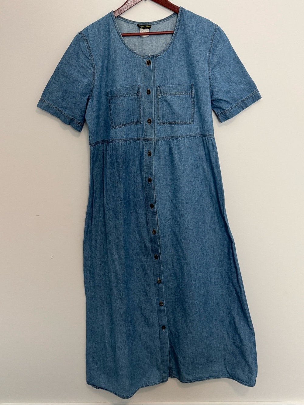 Stuart Allen Vintage Women Denim Button Up Maxi Dress Size 14 Cottagecore 90s